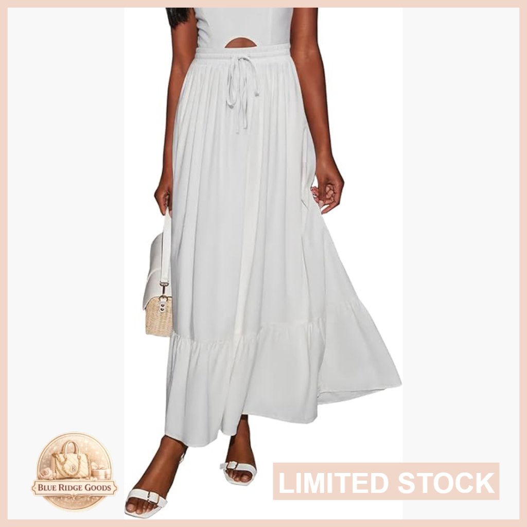 Boho Maxi Skirt High Waisted Flowy Tiered Ruffle With Pockets Casual Chic